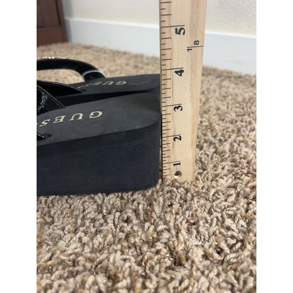 GUESS Platform Flip Flop Wedge Sandals 9M Black Logo Rhinestone Thong Women - Picture 7 of 7